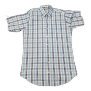 Peter Millar Men's Short Sleeve Button Up Blue Check Shirt Size M